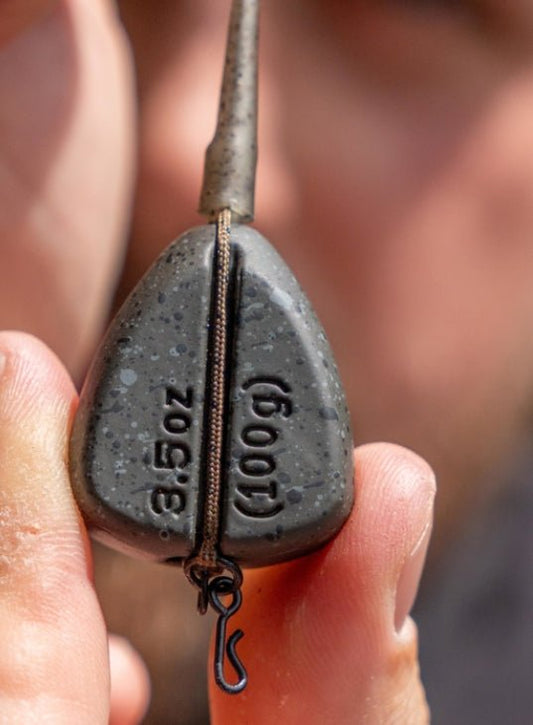 Inline Flat Pear Groove Lead - grimethorpe fishing supplies